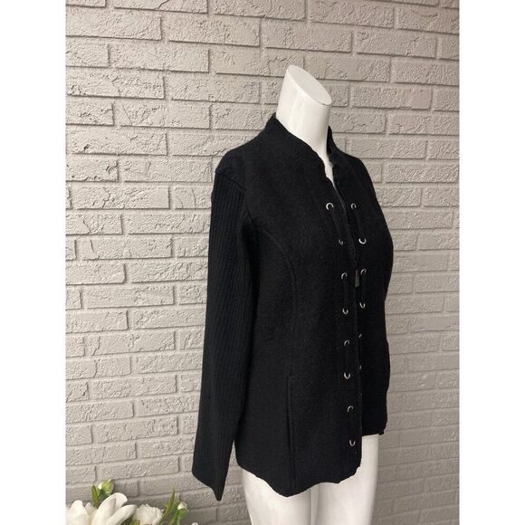 Sarah Spencer Women Black Wool Long Sleeve Lace-Up Detail Sweater Size XL - Picture 4 of 10